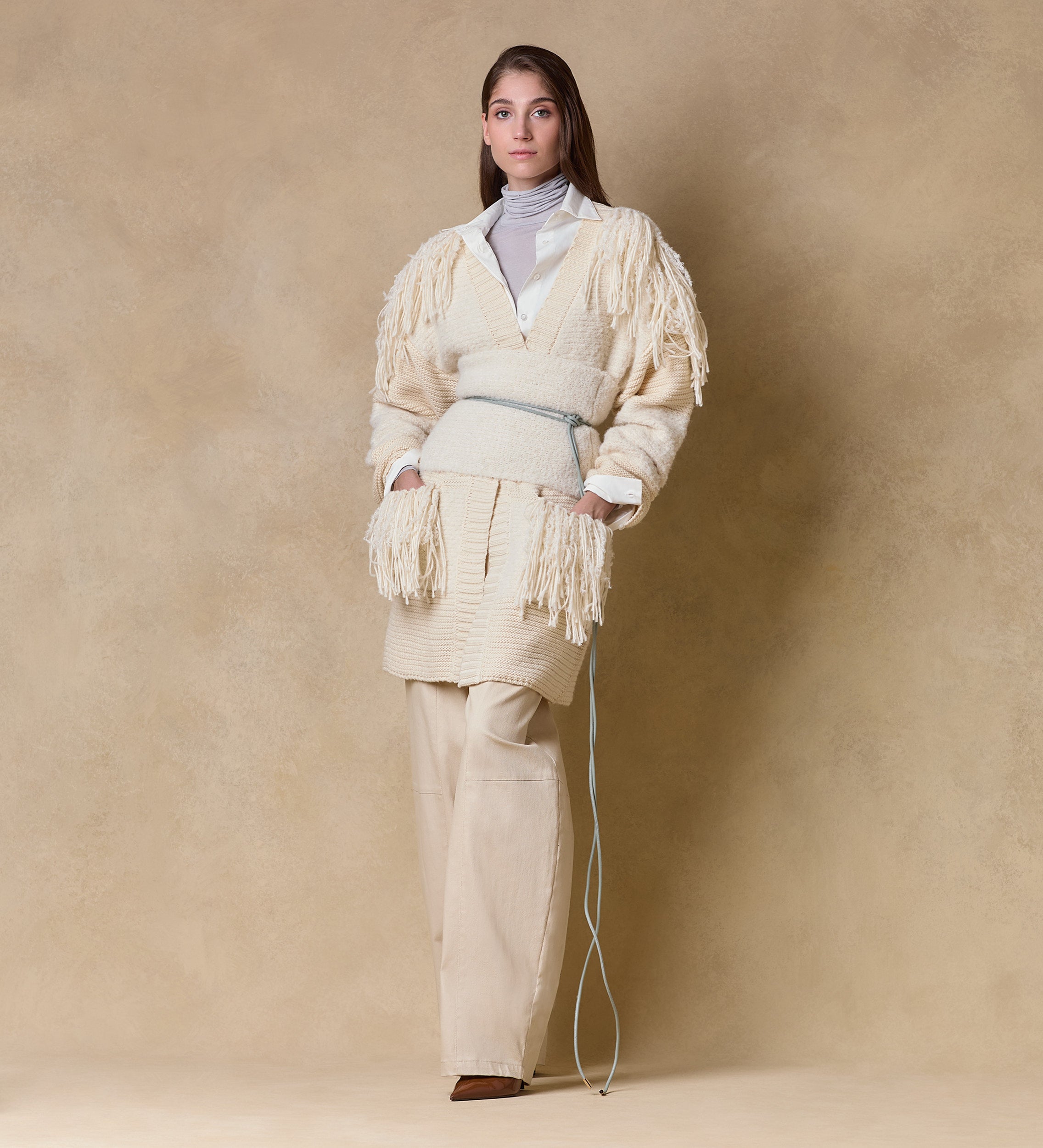 Cárdigan largo combinado